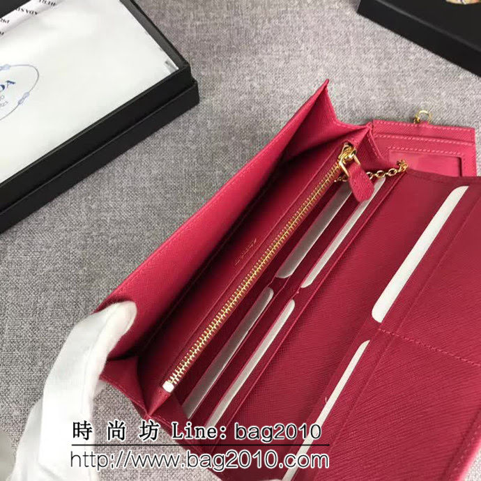 PRADA普拉達 經典爆款 頂級原單十字紋牛皮 女士翻蓋錢夾 配鏈條 1MH132 DD1413